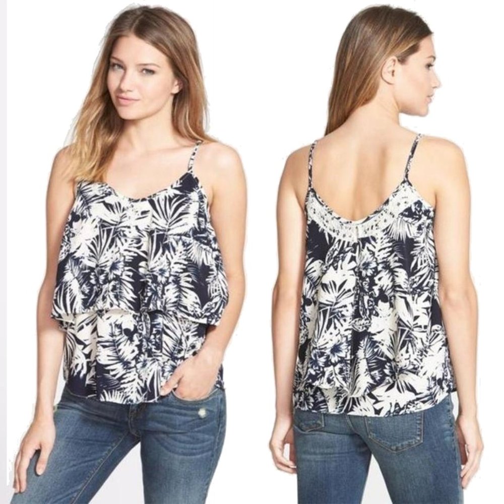 Paper Crane Navy Hawaiian Print Double Ruffle Tier